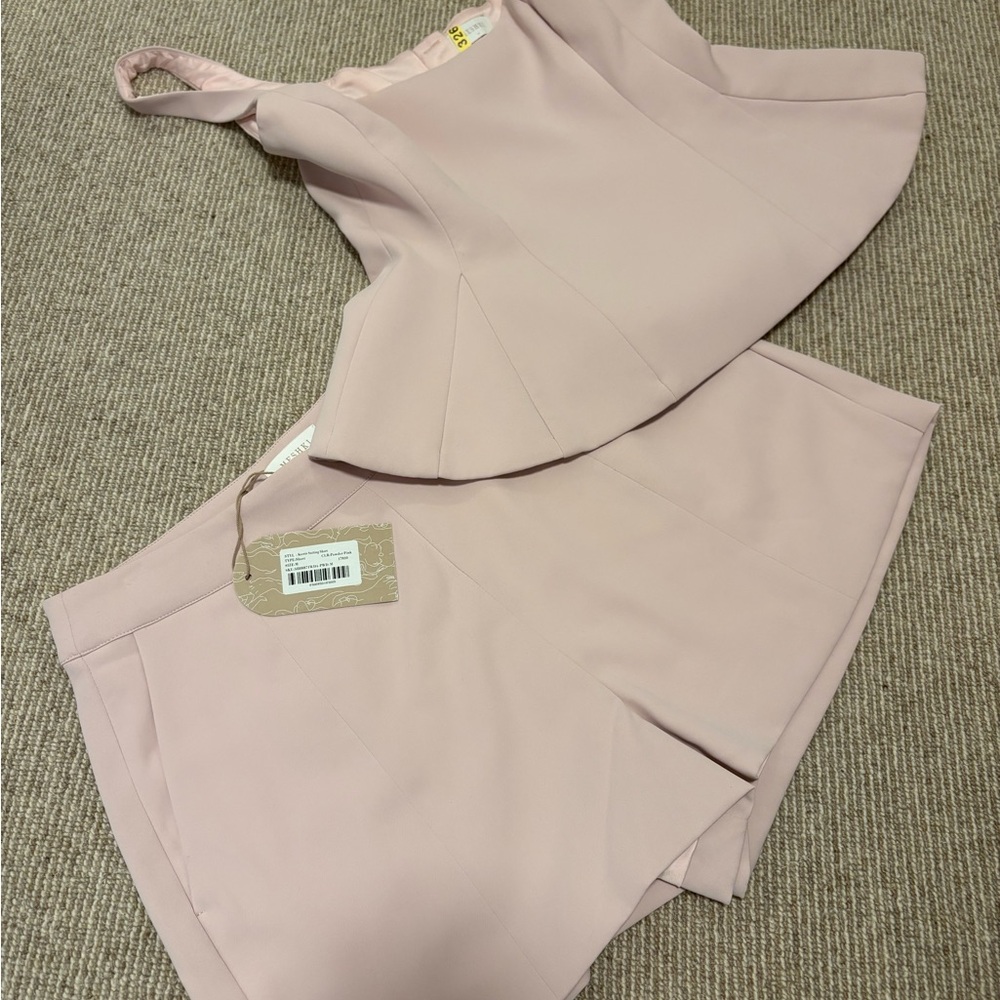 Meshki Blush Pink Two-Piece peplum Top and Short set